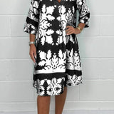 Kenzie - Bohemian Retro Print V-neck Cropped Sleeves Dress