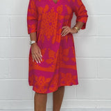 Kenzie - Bohemian Retro Print V-neck Cropped Sleeves Dress