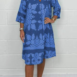 Kenzie - Bohemian Retro Print V-neck Cropped Sleeves Dress