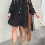 Galilea - Chic Turn-Down Collar Denim Midi Dress