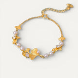 Gold Classic Ginkgo Leaf and Pearl Bracelet