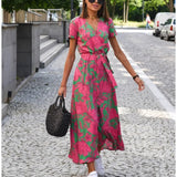 Vada - Sunset Stroll V-Neck Slit Print Dress