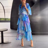 Solstice - Flowy Half Sleeve Long Layered Party Dress
