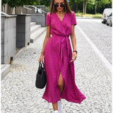 Vada - Sunset Stroll V-Neck Slit Print Dress
