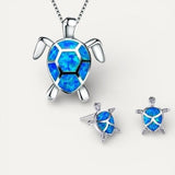 Silver Opal Sea Turtle Necklace and Earrings Set