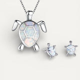 Silver Opal Sea Turtle Necklace and Earrings Set
