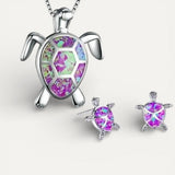 Silver Opal Sea Turtle Necklace and Earrings Set