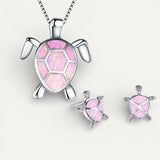 Silver Opal Sea Turtle Necklace and Earrings Set