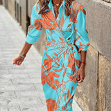 Zella - Fashion V-Neck Striped Lace-Up Midi Dress
